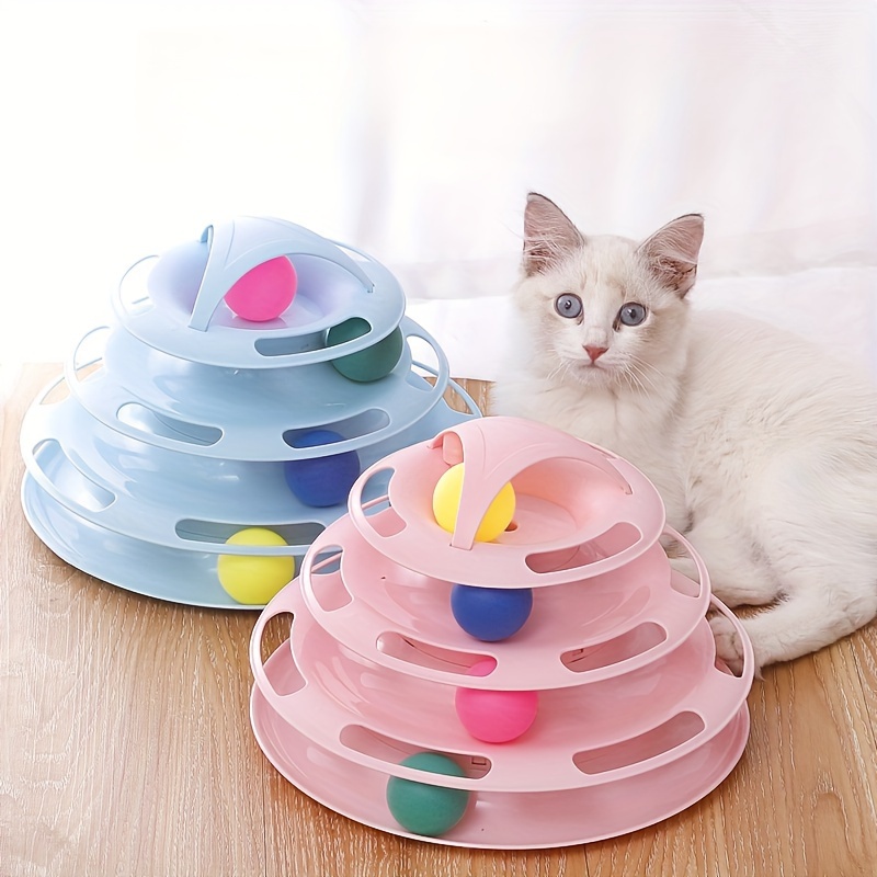 

1pc Interactive Cat Toy - 4- Plastic Rotating Teaser , No Batteries , Assorted