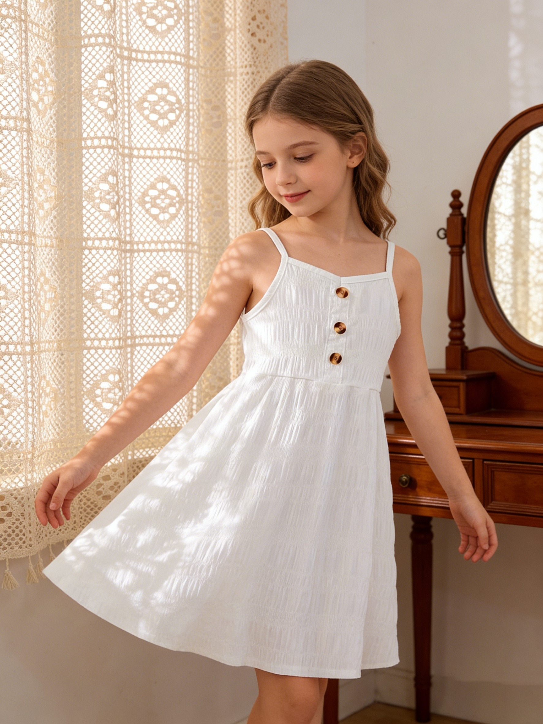girls white beach dress summer trendy cami white textured waist Blue and black, or