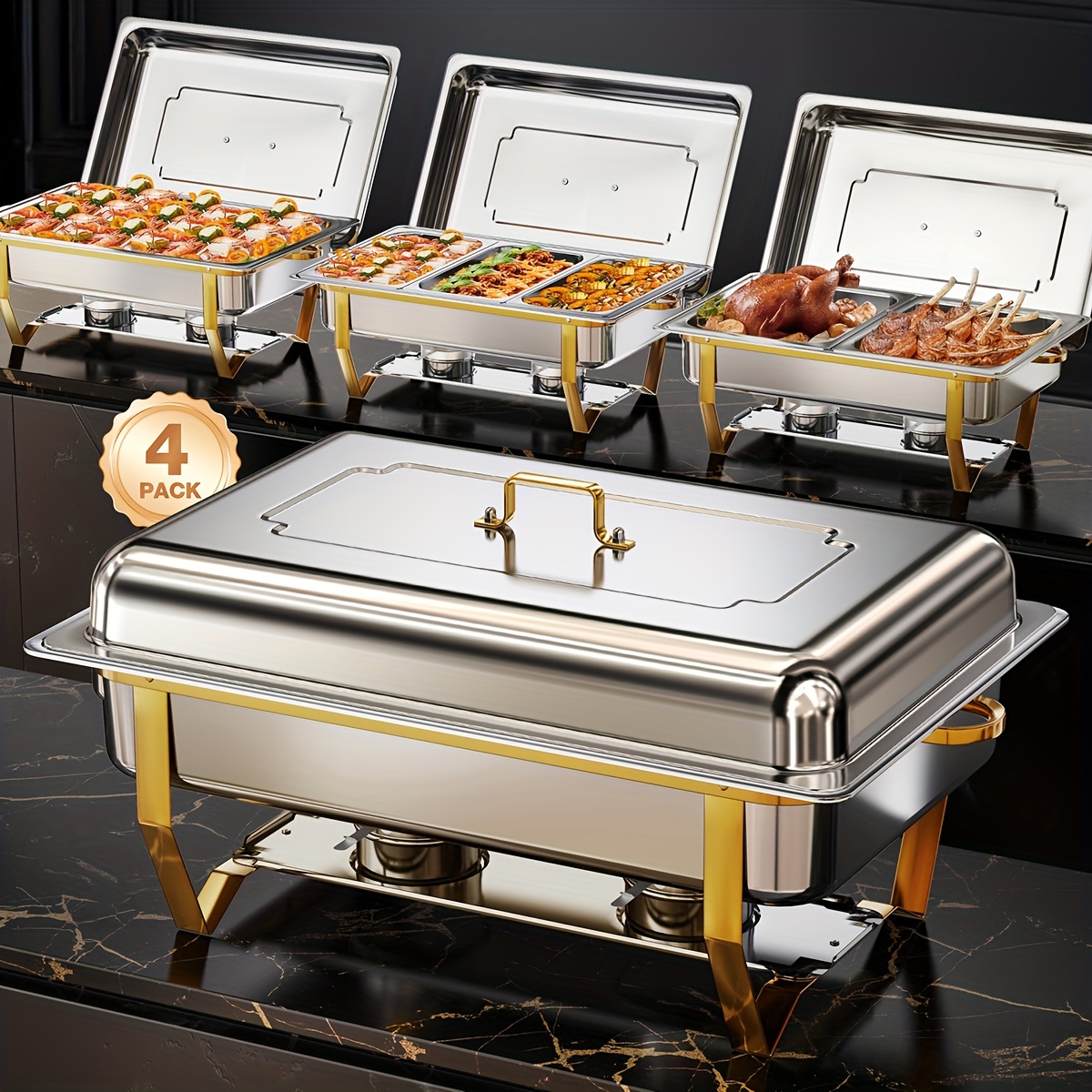 Stainless Steel Lid, Golden, 8qt, Multiple Sizes, 2/4pcs Set, For Cooking Use Only, Cooking