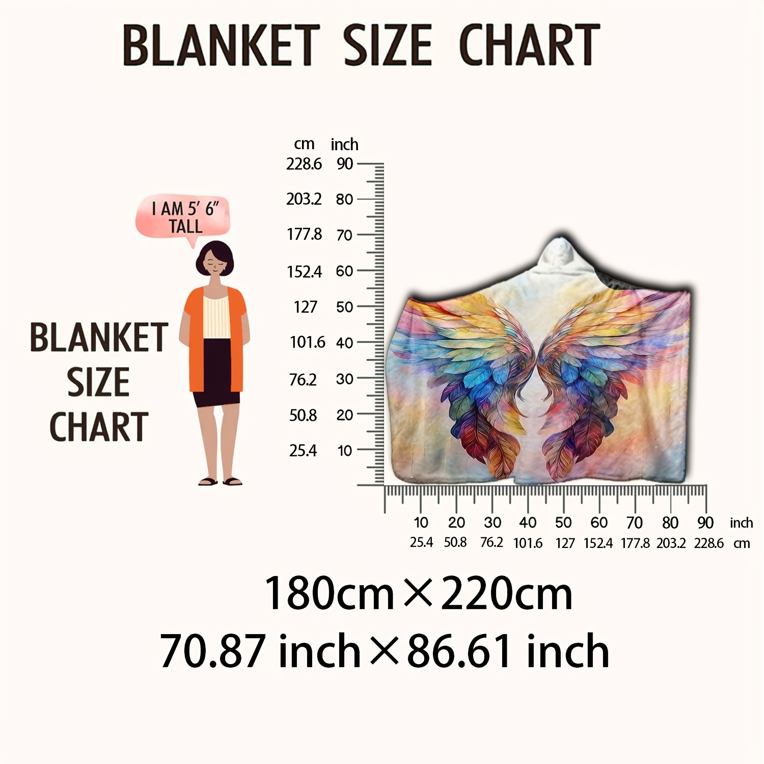 TEMU 1pc Romantic Colored Feather Wearable Blanket, Unisex Hooded Blanket, Warm And Comfortable Hooded Blanket With Large Pockets, Machine Washable