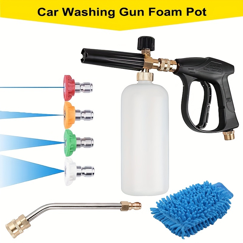 

1/4" Snow Foam Car Wash Spray Kit With Soap Dispenser & Cleaning Gloves - Bottle For Vehicle Maintenance