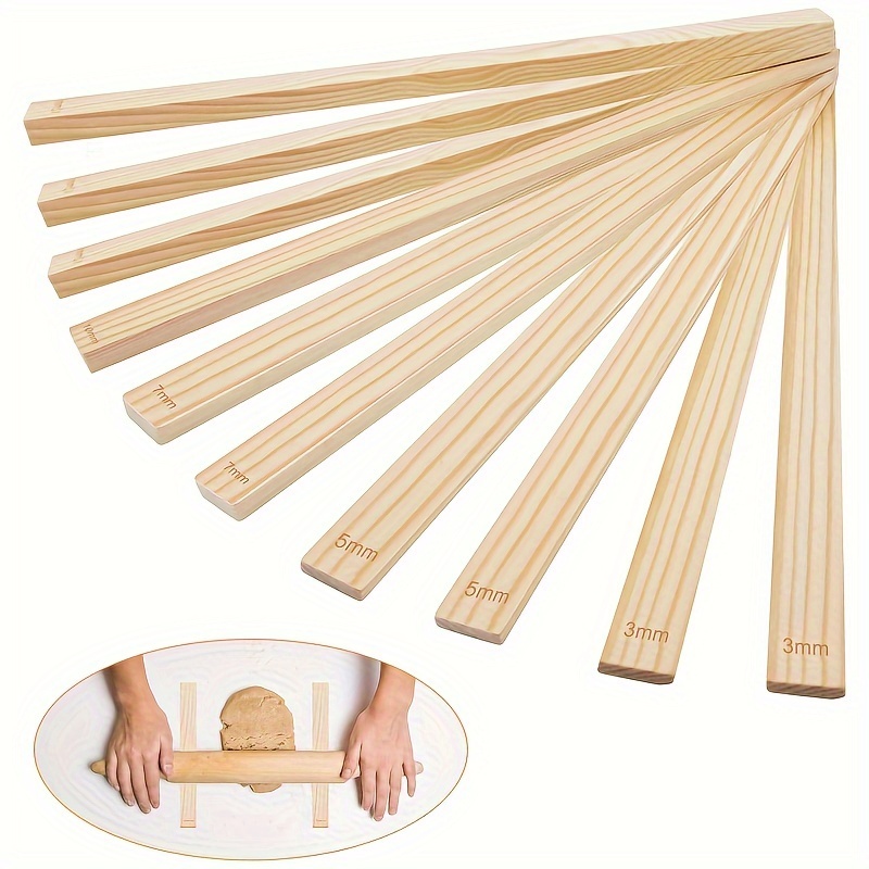 

10pcs Pottery Rolling Pin Set With Wooden Guides - 5 Sizes, Ideal For Polymer Clay & Ceramics | Tools With Thickness Measurement