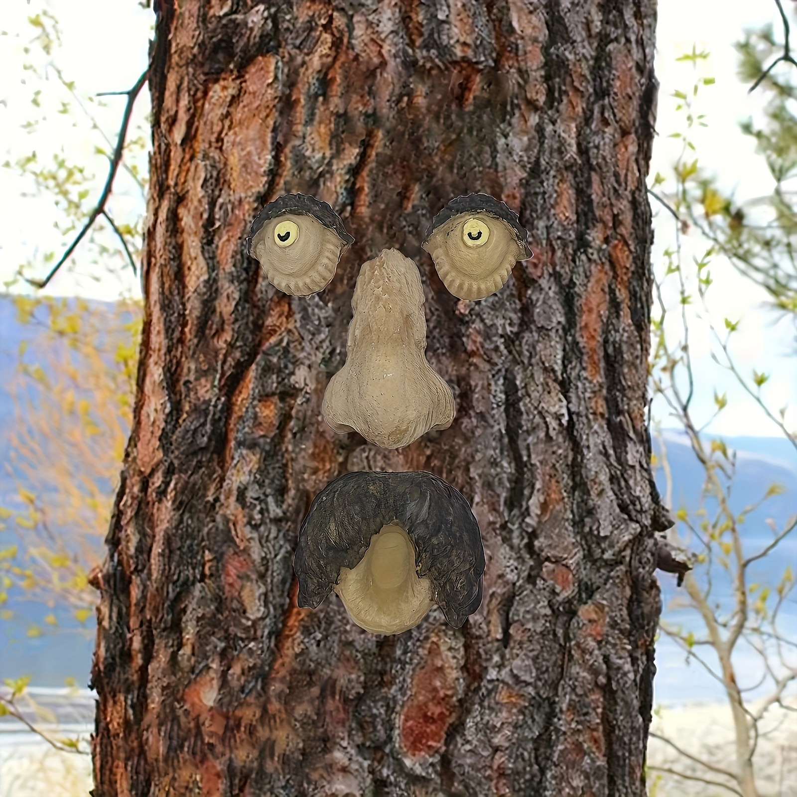 

1 Set Rustic Tree Face Decor, Glow In The Dark Garden Sculpture, Resin Outdoor Hanging Ornament With Big Eyes, Whimsical Tree Face Lawn Art Decor