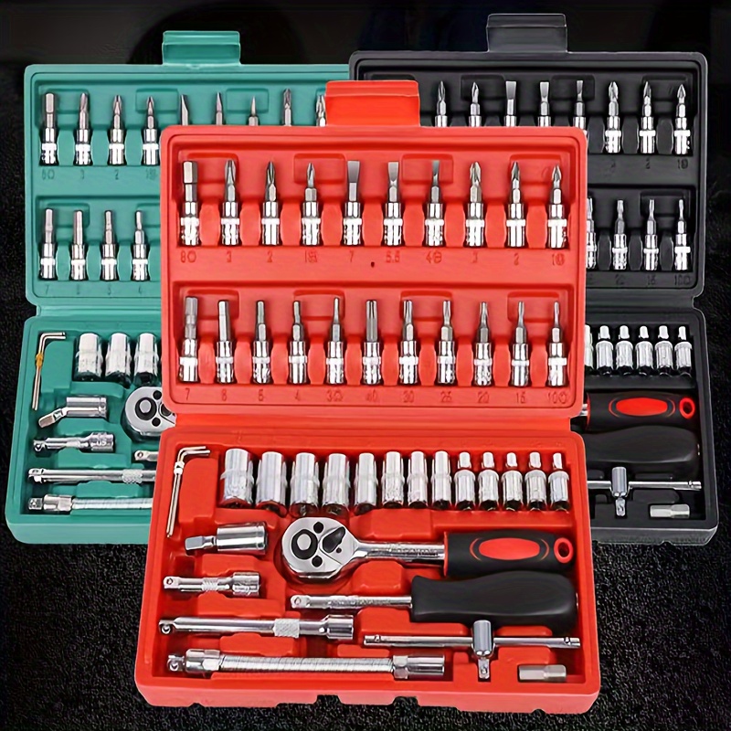 

46pcs Car Repair Tool Kit, Ratchet Torque Wrench Spanner Screwdriver Socket Set Combo Tools Kit Bicycle Auto Repairing Tool Mechanic Tool Set Father's Day Gift