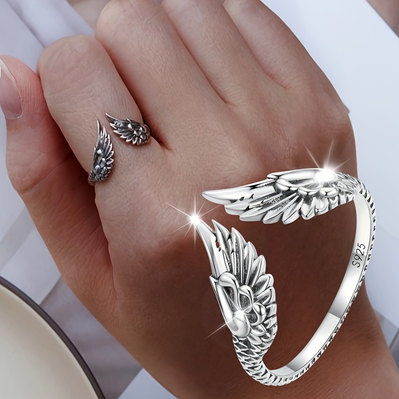 TEMU 1pc S925 Sterling , Guardian Feather Finger Ring Hand Jewelry