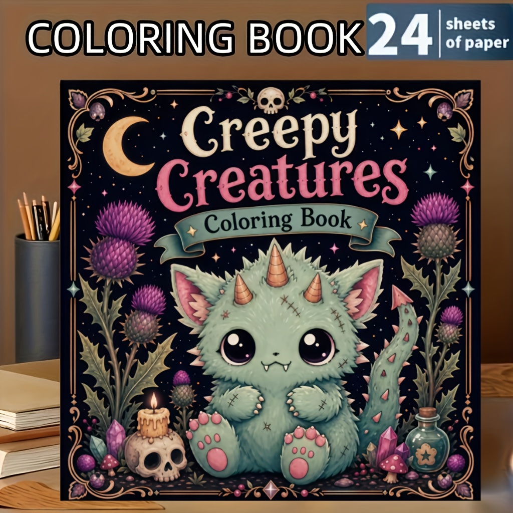 TEMU A Cute And Spooky 24-page Coloring Book Featuring Various Horror Characters And Fun Monster Designs, Perfect For Teens And Adults Who Enjoy