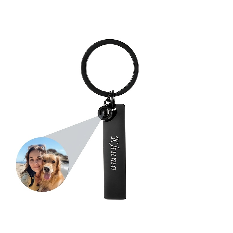 TEMU Porte-clés personnalisé avec photo et texte, plaque de nom gravée en acier inoxydable avec pendentif de projection, porte-clés tendance pour