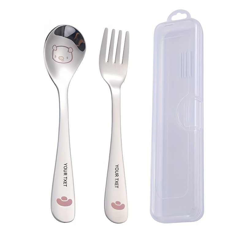personalized customization 2pcs box portable cutlery set with   reusable stainless steel   set cute cartoon cutlery with cutlery box suitable for travel outdoor camping gift       frogs deer Product details 8
