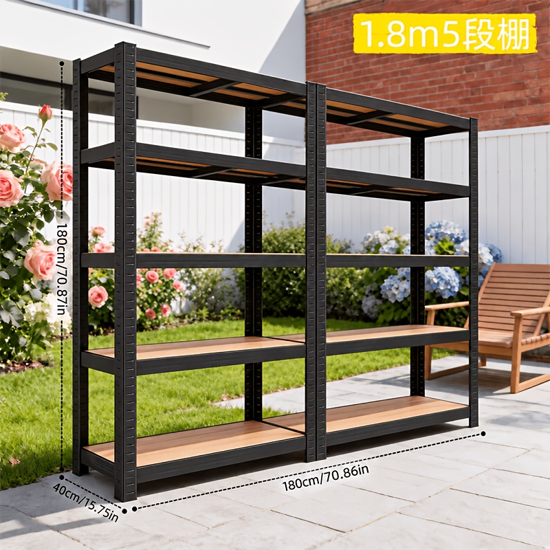 TEMU 70.87 X 35.43 X 15.75 Inches Heavy-duty Steel Five-tier Shelving Unit With Central Support. Suitable For Home Or Commercial Storage, Garden Tool