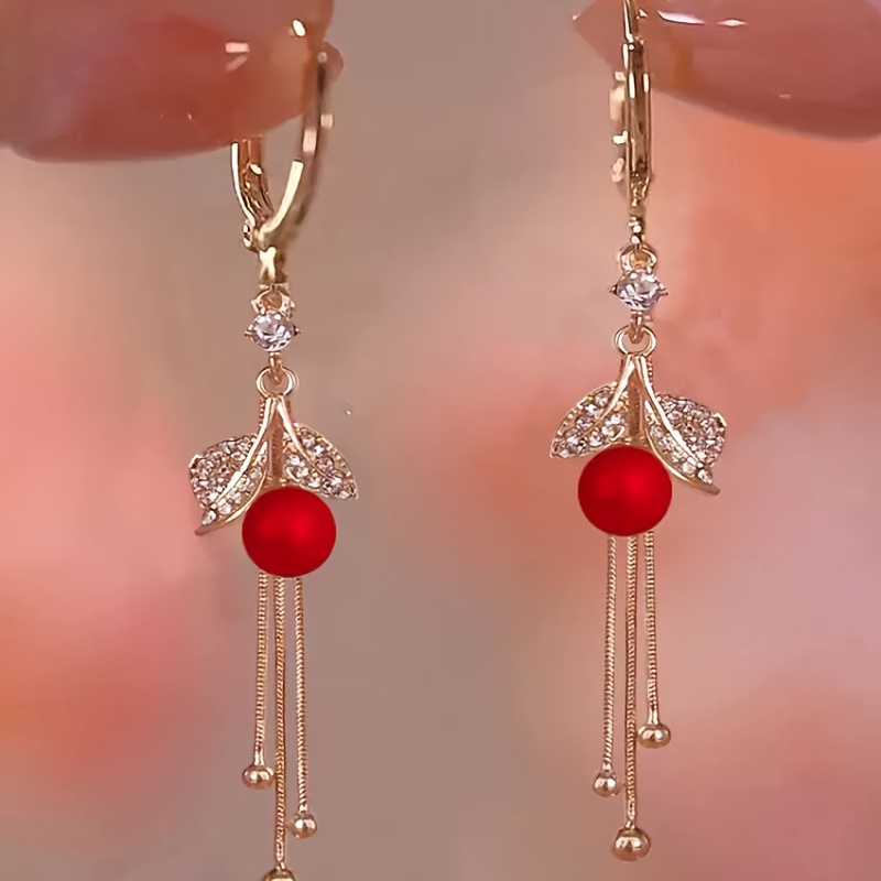 

Elegant Style Christmas Tassel Earrings, Uv Plated Alloy With Accents, For Women, Dangle Earrings