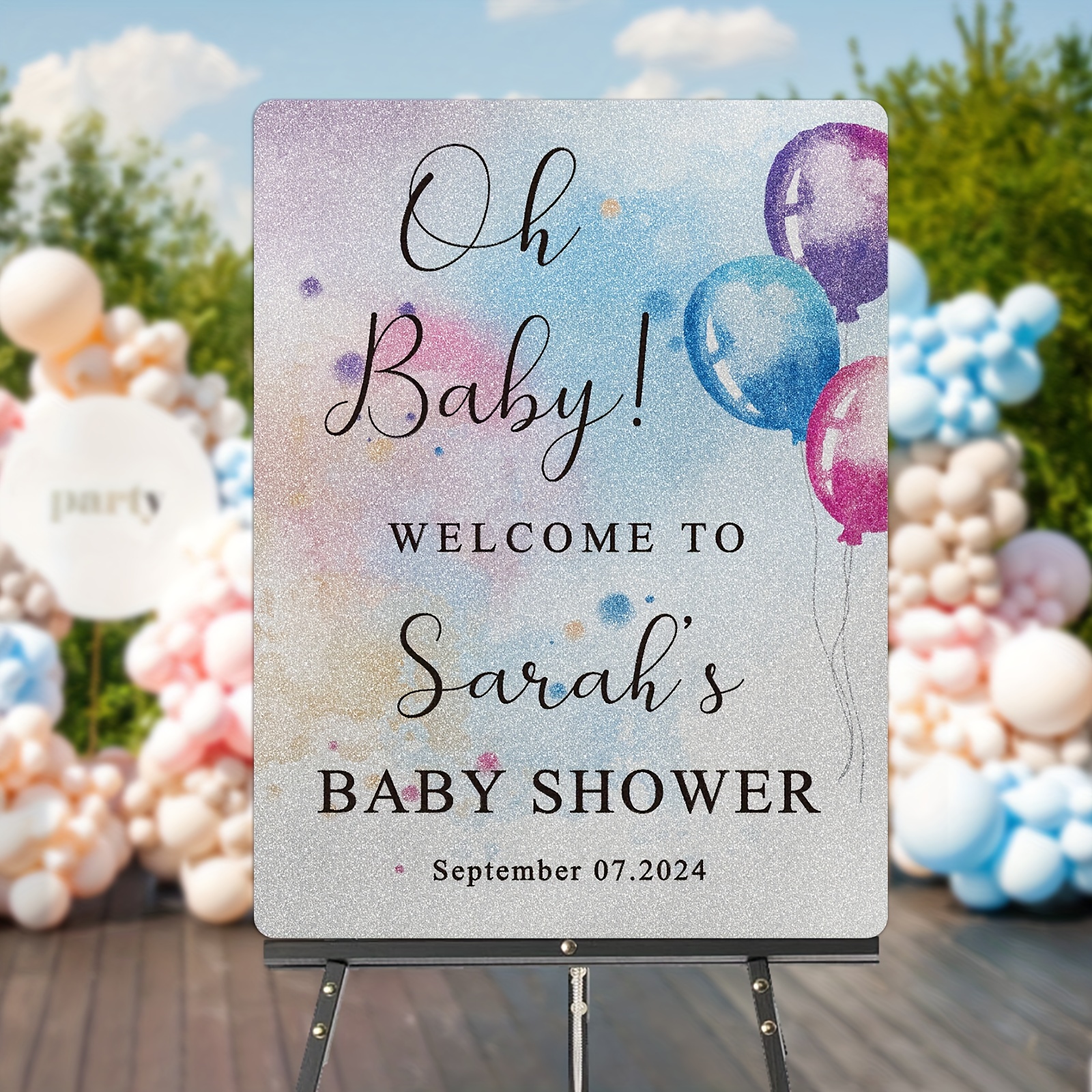 

Personalized "oh Baby" Banner With Blue Balloons | Welcome Sign For Baby Shower, Wedding, Bridal Shower | Non-electrical Pvc Decoration,