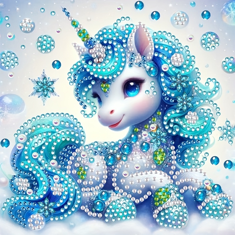 Image of Light Blue Unicorn Kit 7.87*7.87in - 5d Crystal And Acrylic Mosaic, Unique Irregular Shaped Diamonds, Frameless Handmade Wall Decoration Gift, Perfect Universal Gift