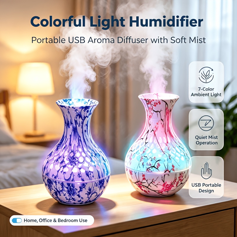 TEMU 2pcs Usb-powered Colorful Night Light Diffuser & Humidifier With , Portable Plug-in Suitable For Bedroom, Office, Desktop, Top-fill Water,