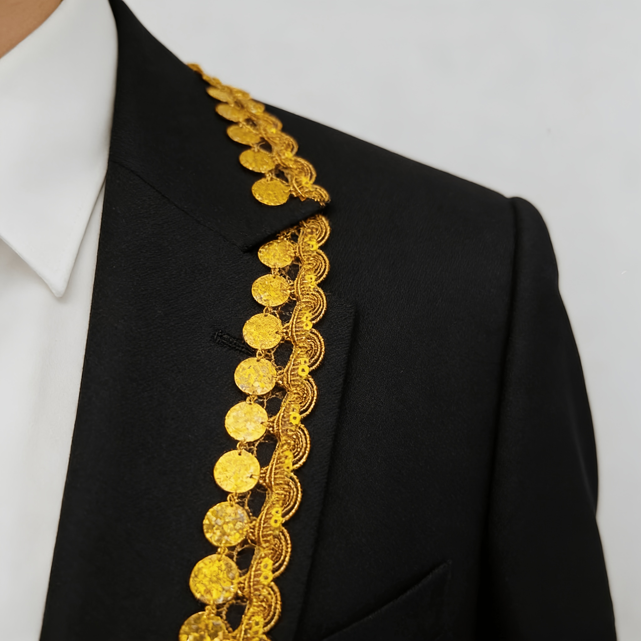 Vintage Golden Coin Sequin Embroidery Lace Trim for DIY Projects