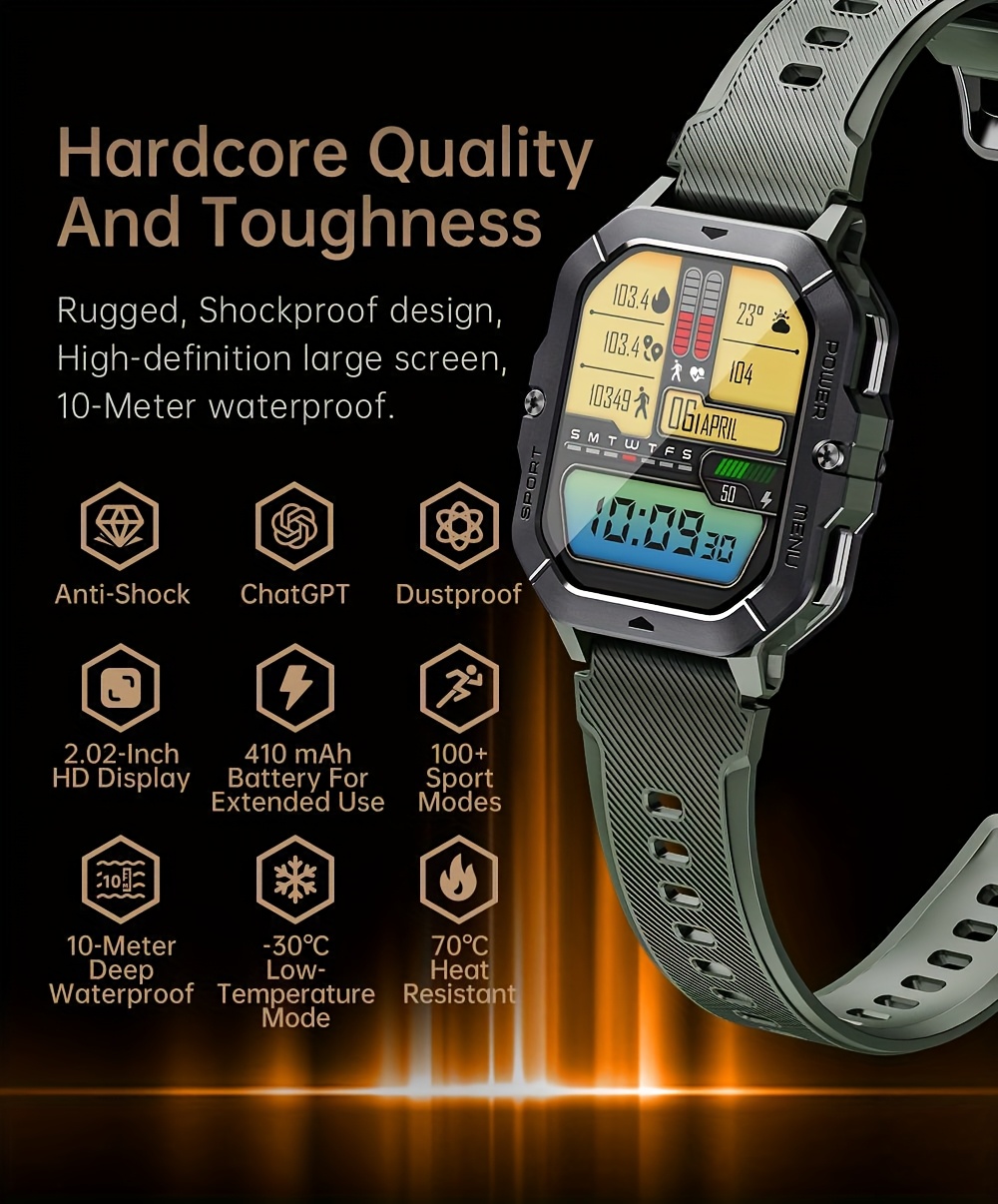 5.13 cm Full Screen Touch Smart Watch for Men with AI Voice, 100+ Sports Modes, Sleep, Step, Calorie, Pressure Monitoring, Calls And SMS Alerts, Sports Watch Smart Band for iPhone/Andriod