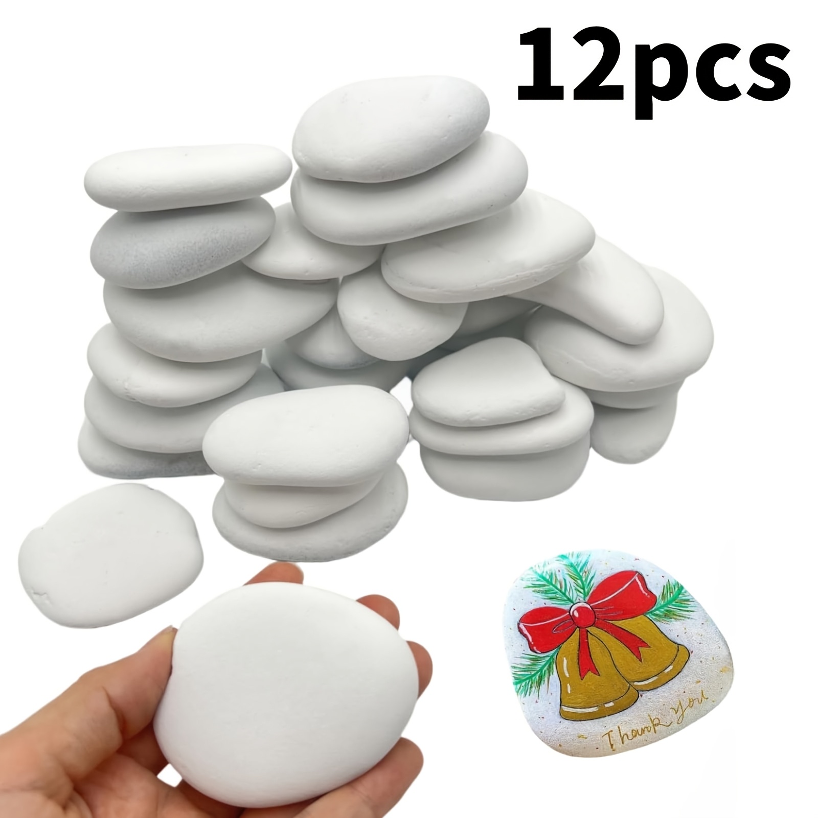 TEMU Lot de 12 pour peinture, pierres de blanches, pierres plates pour peinture DIY, galets décoratifs, pierres de jardin pour remplissage de vase,
