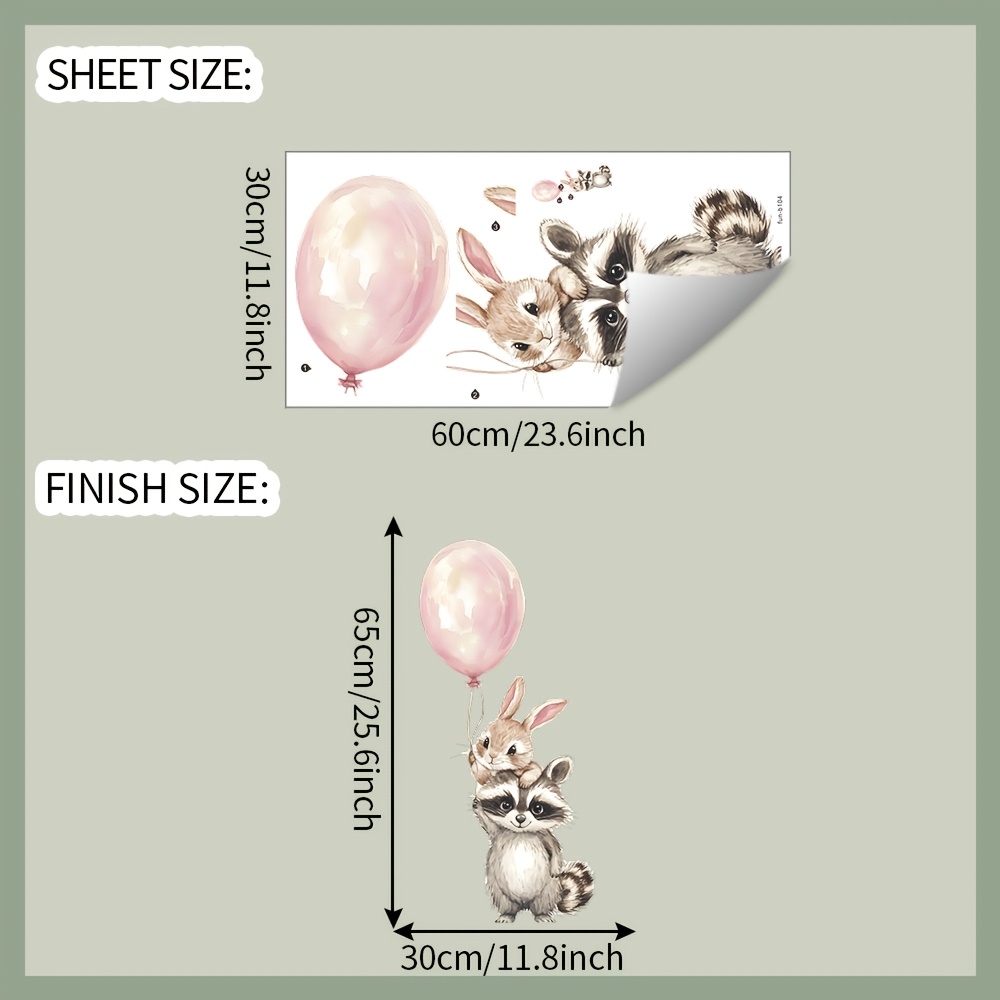 1pc, Wall Sticker, Small Animal Rabbit Balloon, Removable Waterproof Pvc Sticker, Suitable For Living Room Bedroom Home Decoration Wall Decoration, 11.8*23.6inch