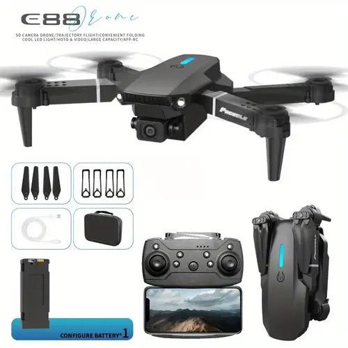 e88 with dual cameras hover foldable design wi fi enabled 50 beauty filter 5 min flight battery portable for indoor outdoor men women gift black versatile durable propellers
