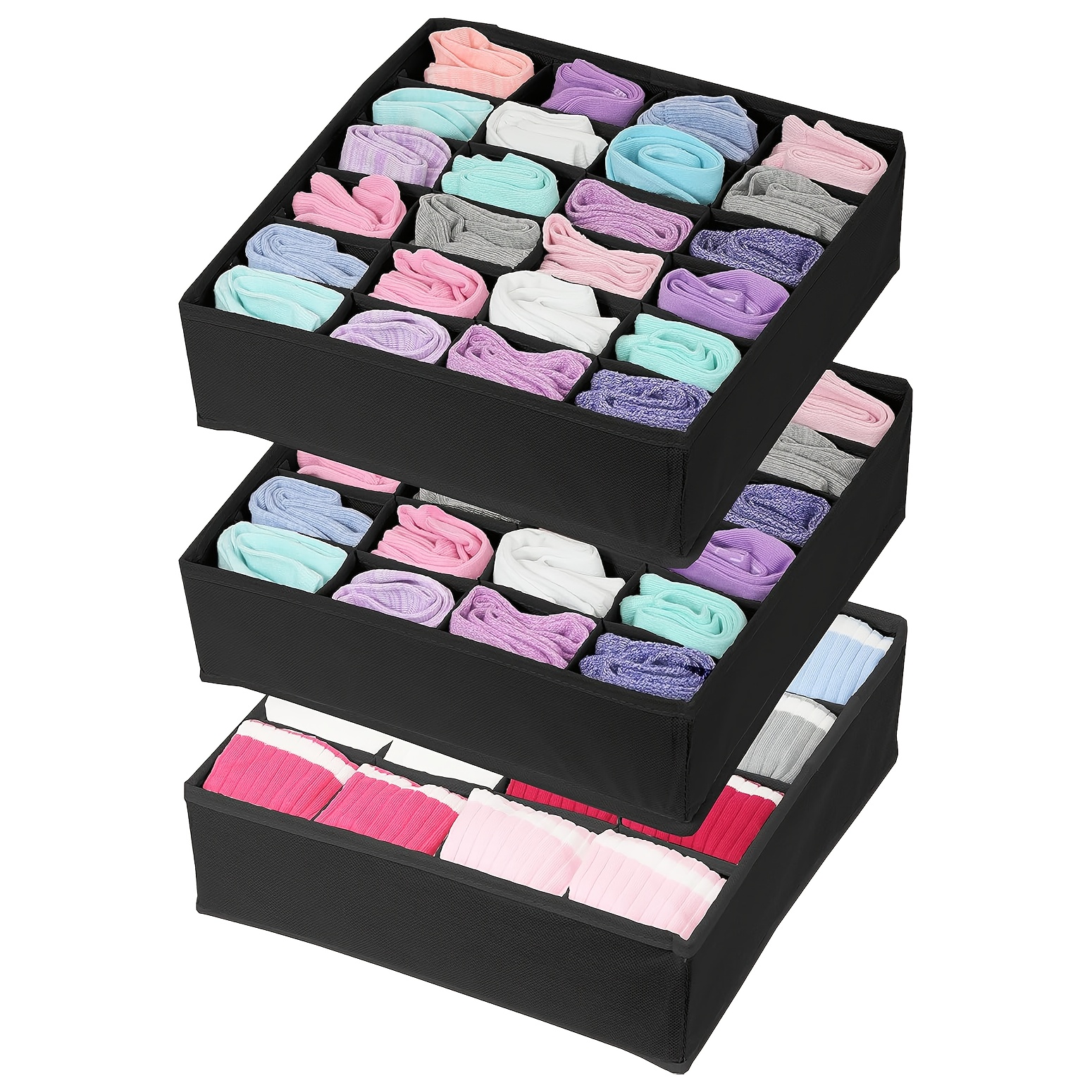 

2pcs, Socks Drawer Storage Box 2pcs Underwear Storage Rack 24 Compartments Foldable Storage Underwear Storage Box For Storing Socks, Handkerchiefs, Ties, Belts,