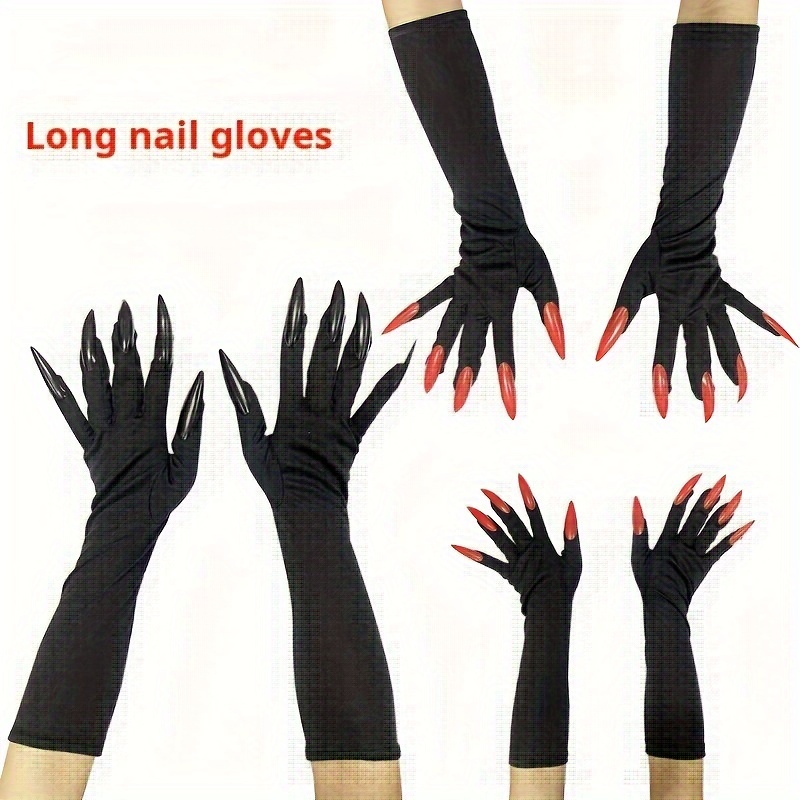 

Gloves Long Fingernail Glove Sleeve Vampire Gloves Black Adult Elastic Five-finger Glove Sleeve Opera Long Gloves Red Fingernail Glove Sleeve