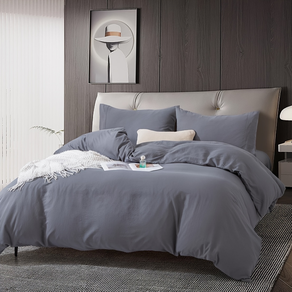 TEMU 3/4pcs Solid Color Bedding, Including 1 Duvet Cover, 1 Fitted Sheet And 2 Pillowcases, Mothers Day Gifts For Mom