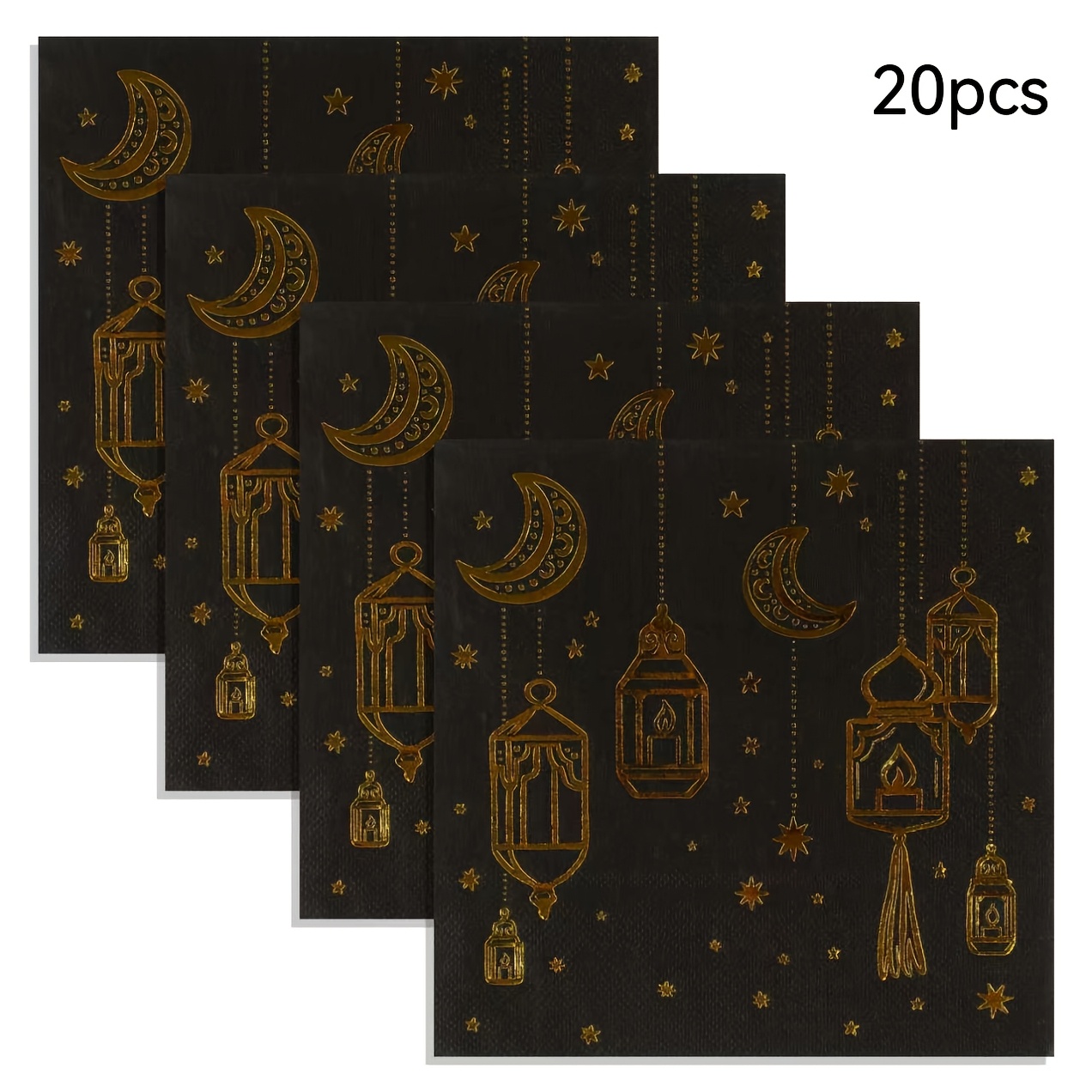 TEMU Lot de 20/40/60 serviettes, 2 épaisseurs, douces, carrées, avec gaufrage étoilé noir, taille dépliée 33 cm x 33 cm. Convient pour : , thés,