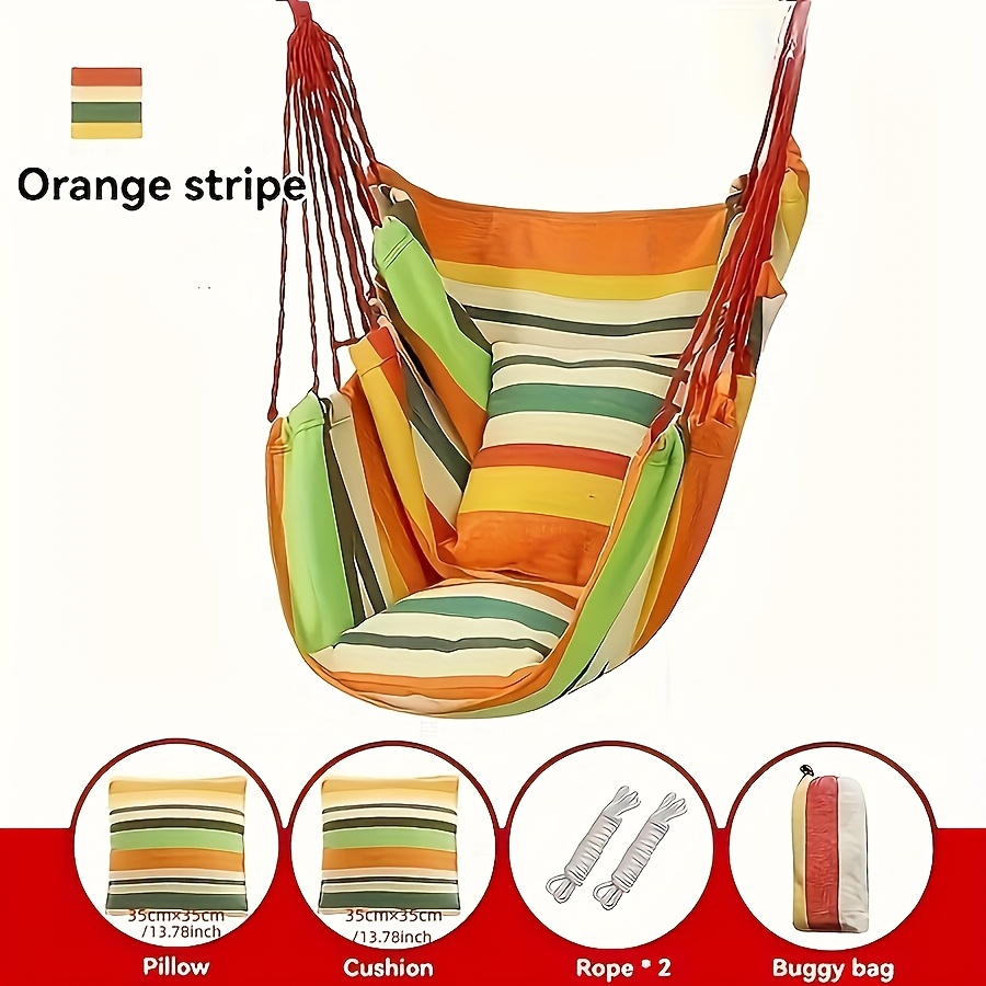 TEMU 3pcs Hammock Set, 1pc Hammock With 2 Pillows, Outdoor Single Canvas Hammock With 2 Pillow Cushions, Space Saving, , Sturdy Garden Lounge Seating
