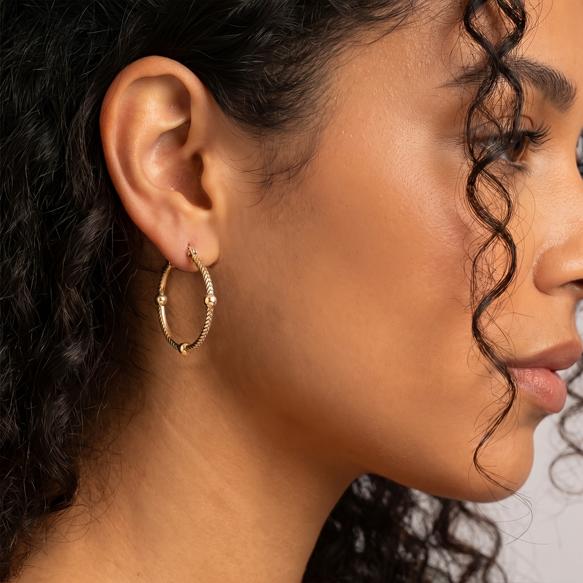 18K Golden Plated Three Ball Snake Bone Texture Earrings