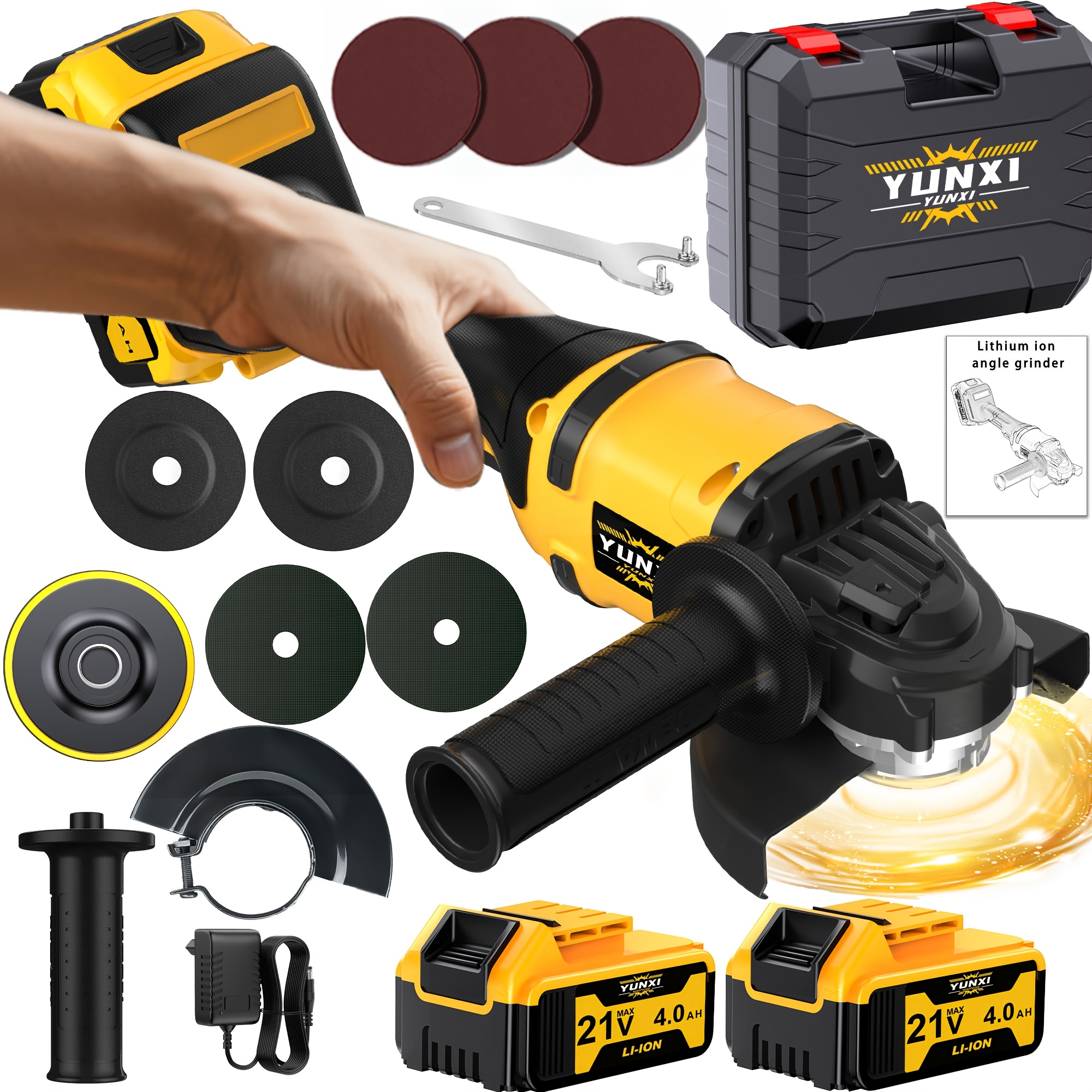 Image of 21v Brushless Wireless Angle Grinder, Cordless Polishing Machine Equipped With Battery And Accessories, Multifunctional Machine, Used In Tiles, Stone, And Steel. Polished Or Frosted. Father's Day Gift