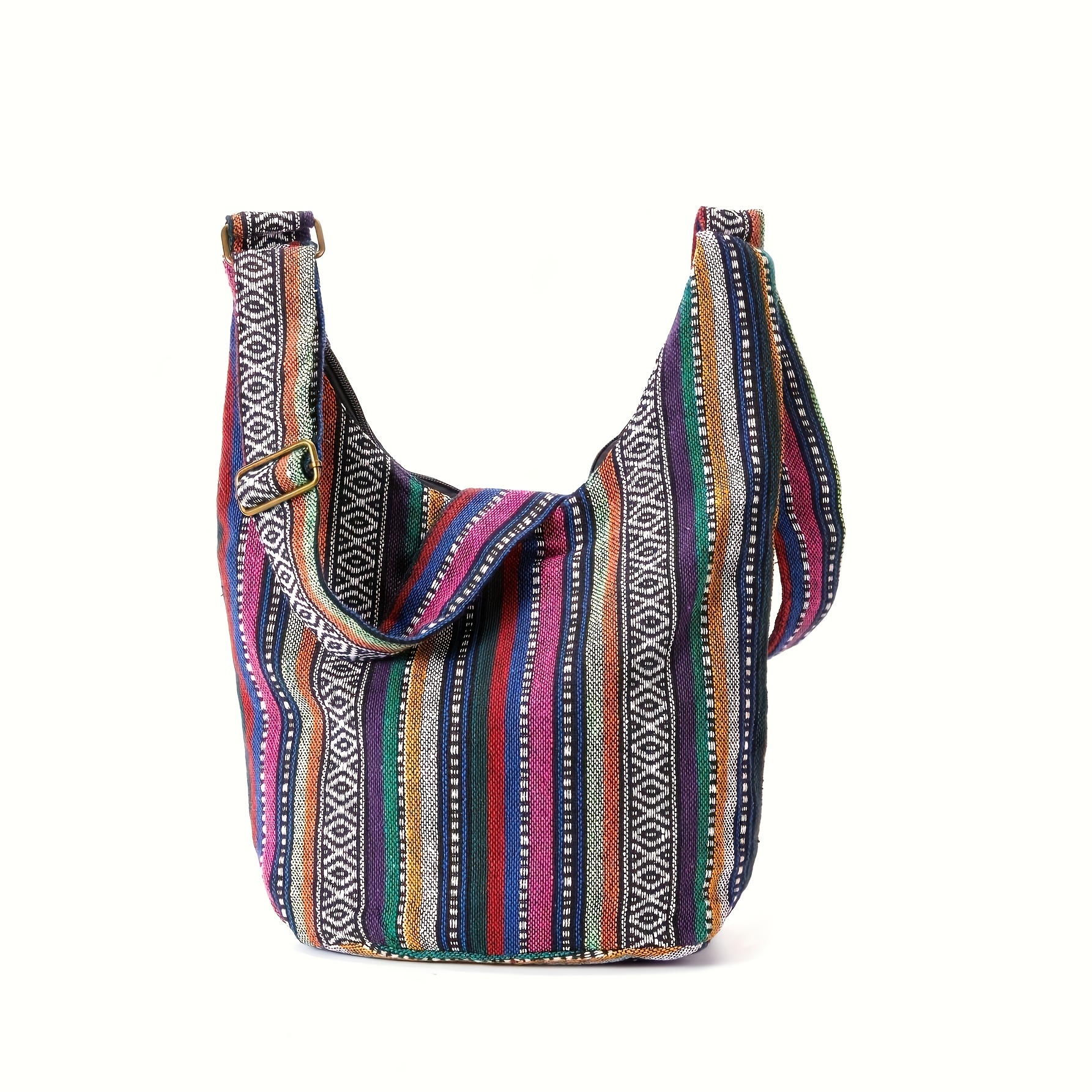Tribal Style Fabric Messenger Bag for Women, Lightweight Plaid Pattern  Crossbody Handbag with Adjustable Strap and Zipper Closure, Polyester Lined 