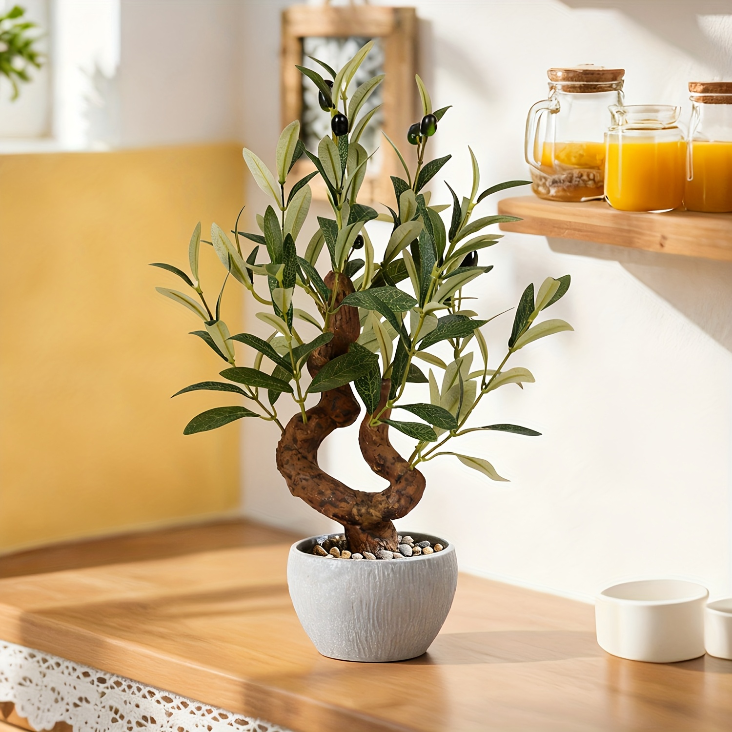 Image of 1pc Of Artificial Olive With Gray Pot, Realistic Artistic Plant, Simulated Black Olive Potted Plants - Perfect For Home Use, Office And Indoor/outdoor Decoration, Artificial Green Plant Potted Plants