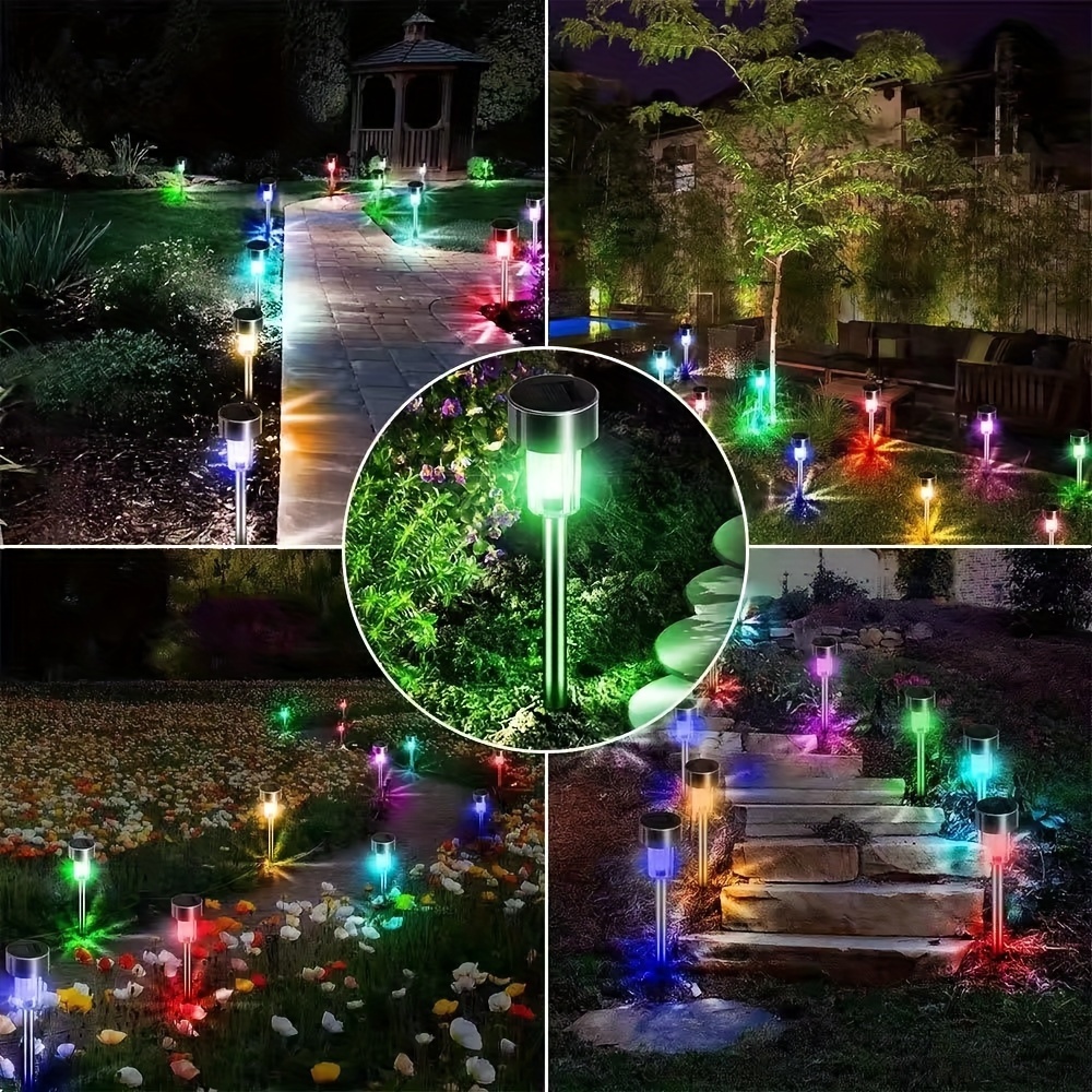 

12pcs Solar Powered Pathway Light Set, Color-changing, Aluminum Tube, Rust-resistant, Garden Decor, In-ground Installation, No Remote Control