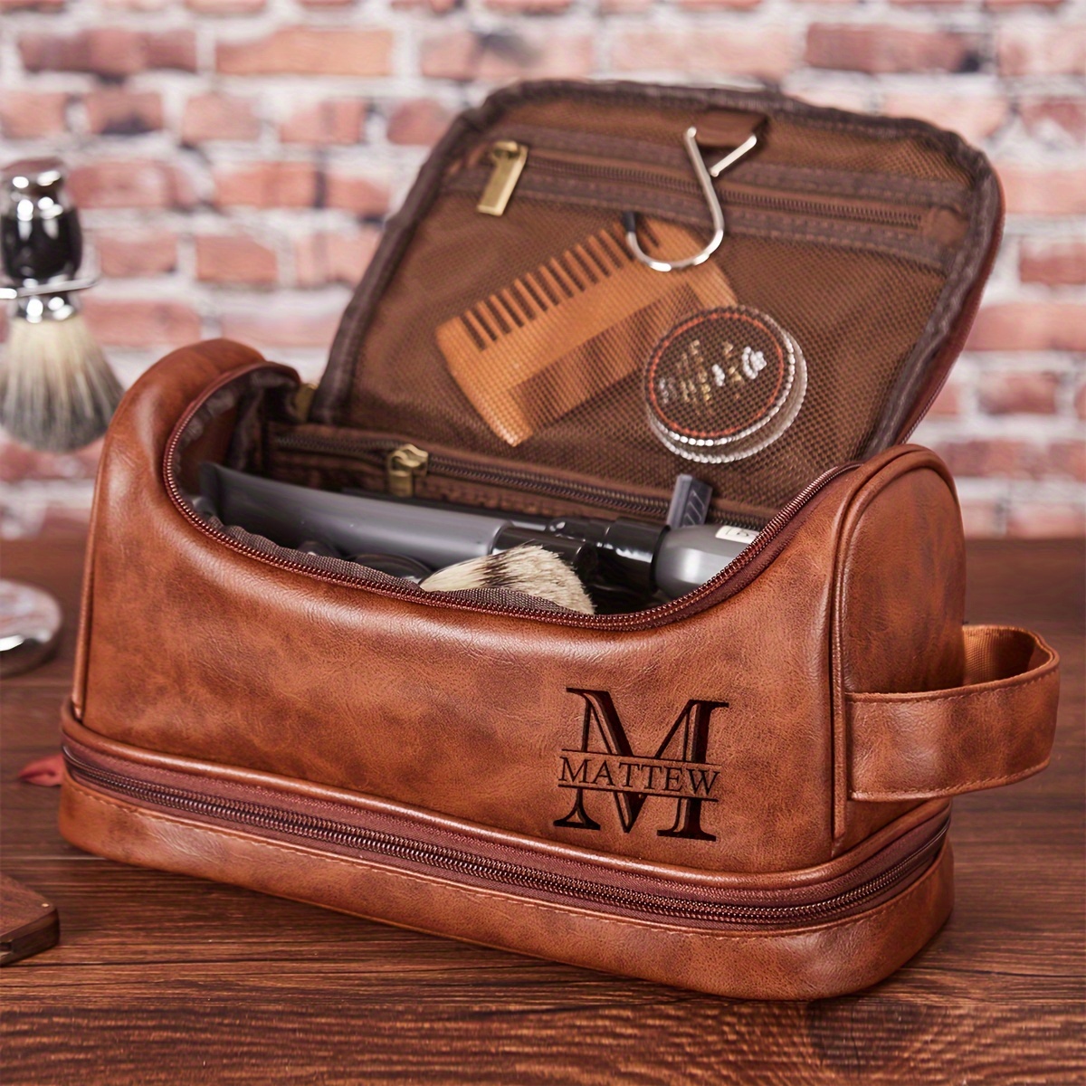

Custom Men's Leather Toiletry Bag - Waterproof Travel Dopp Kit, Perfect Gift For Husband, Dad, Boyfriend On Birthday, Father's Day