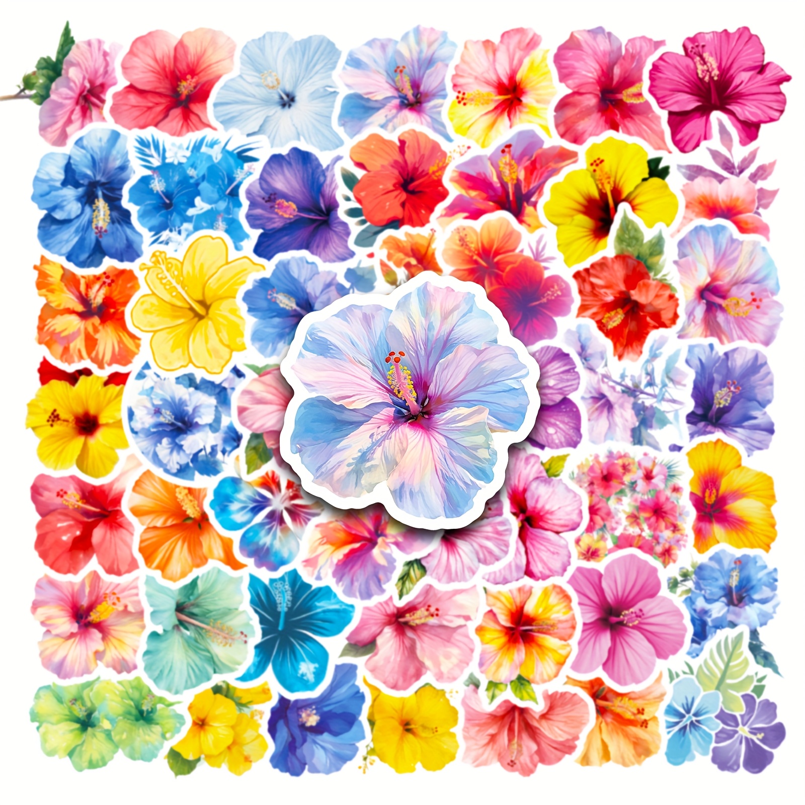 50pcs Cartoon Graffiti Stickers, Non-repeat Colourful Flower Stickers For Laptop, Car, Luggage, Spring Hibiscus Stickers For Teens