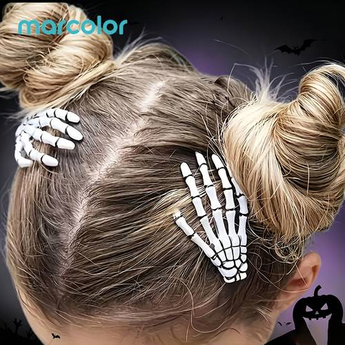 2pcs skeleton hand claw hair clips halloween costume black and white skeleton funny hairpins party theme photo prop decorative clips holiday cosplay styling accessories womens headwear