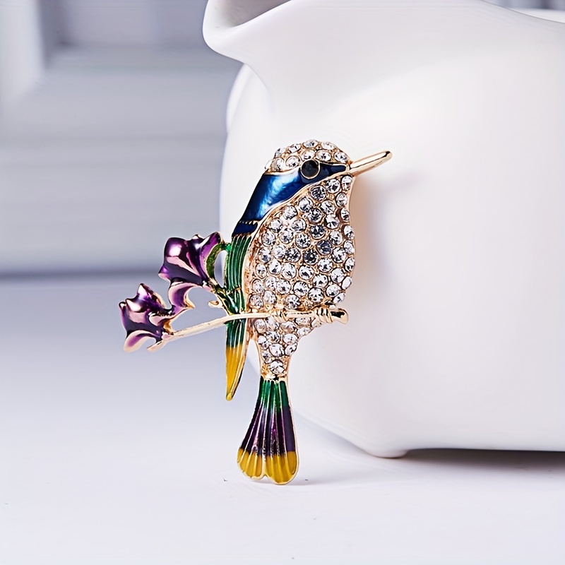 

1pc Elegant Hummingbird Brooch With Rhinestones, Fashionable Women's Lapel Pin For Coats And Jackets