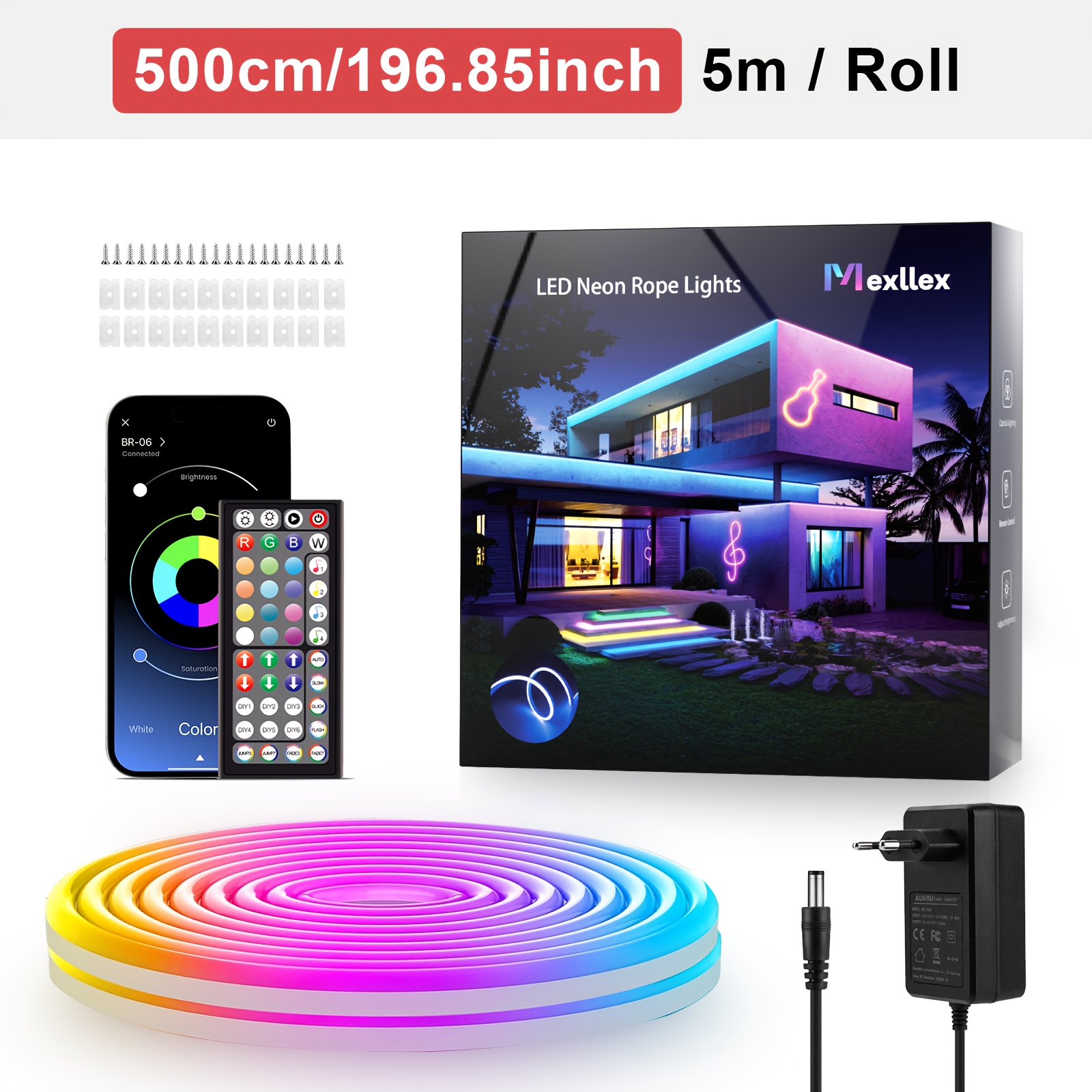 Smart App Led Rope Lights With 44 Key Remote, Color Changing, Music Sync, Timer, Diy Sharpe, Game Room, Christmas Decor