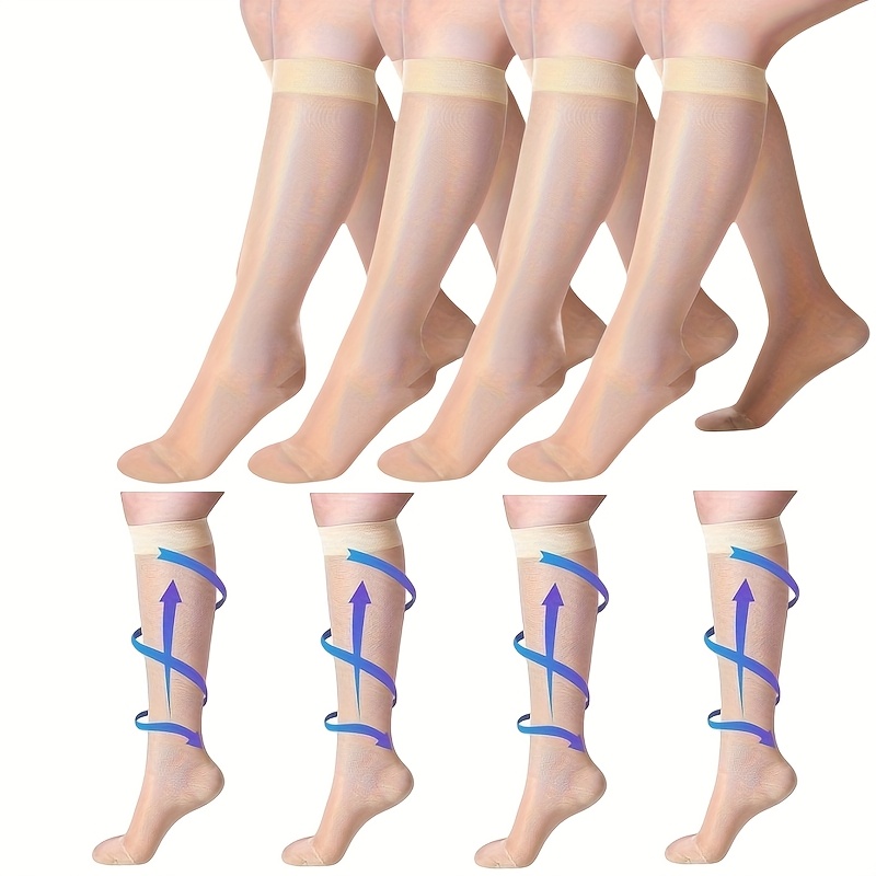 Image of 4 Pairs Of Transparent Compression Socks, Unisex, 20-30 Mmhg, Made Of Nylon And Super-elastic , Gradient Compression, With Easy-to-wear Rubber Bands