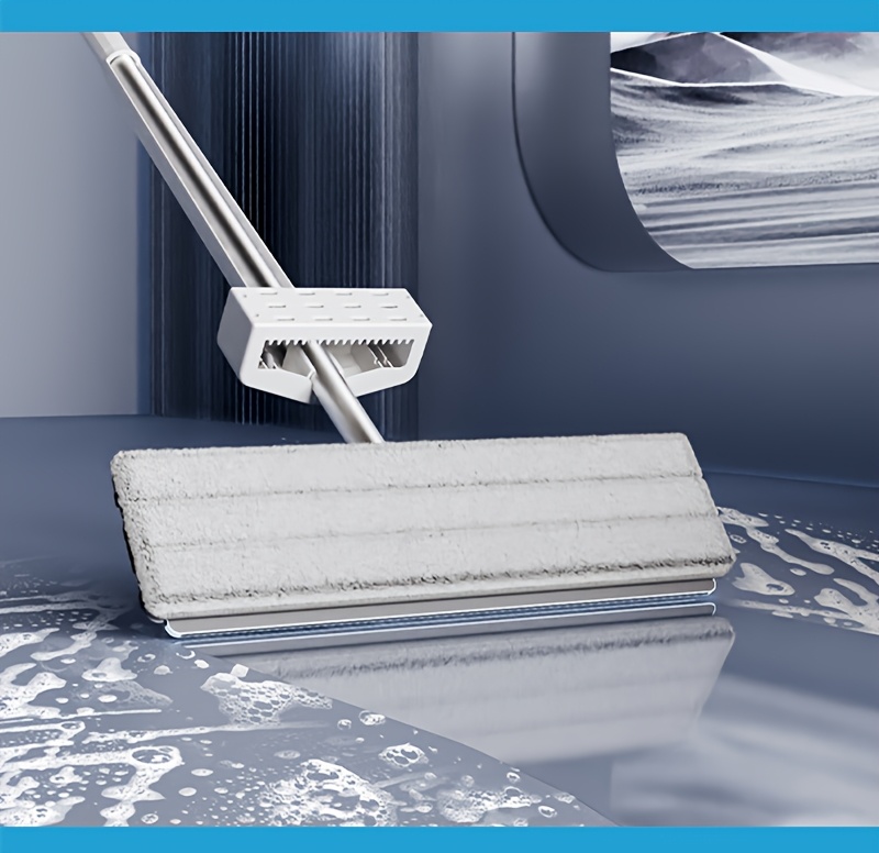 8pcs household mop bucket set with scraper lazy quick drying flat mop essential for cleaning suitable for dry and wet cleaning of floors and tiles very suitable for living room bedroom kitchen   with 6 microfiber pads details 1