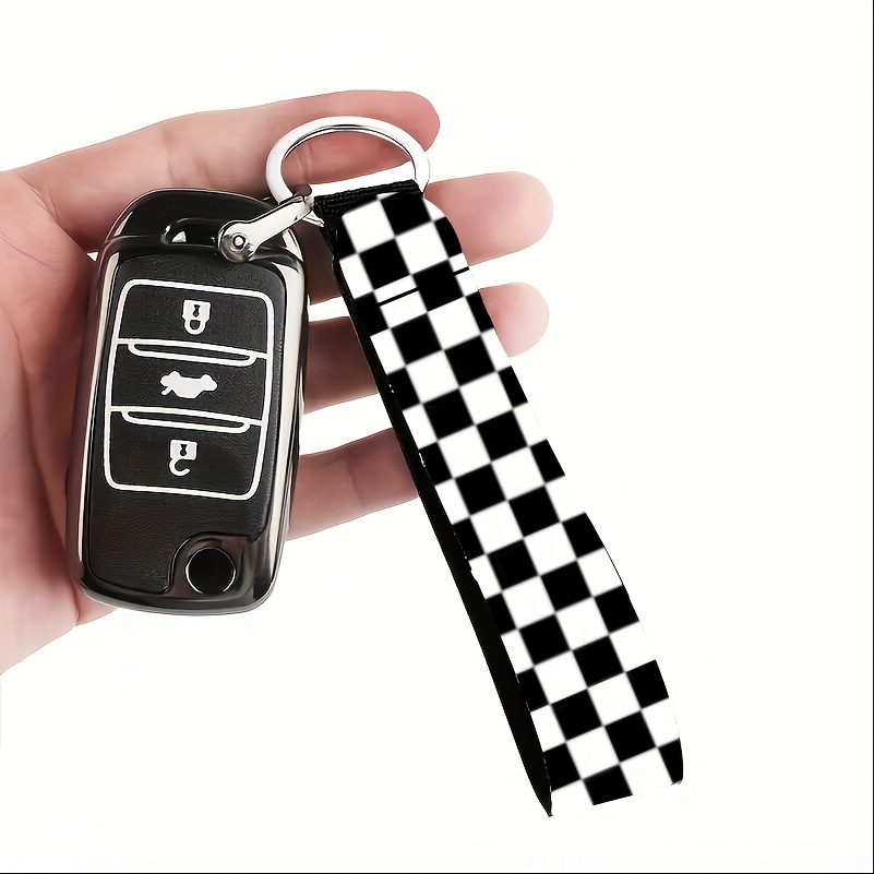 Fashionable Grid Pattern Wrist Key Chain, Synthetic Rubber Non-woven Key Ring, Suitable For Cars, Cameras, Backpacks, Mobile Phones And Household Keys, Unisex