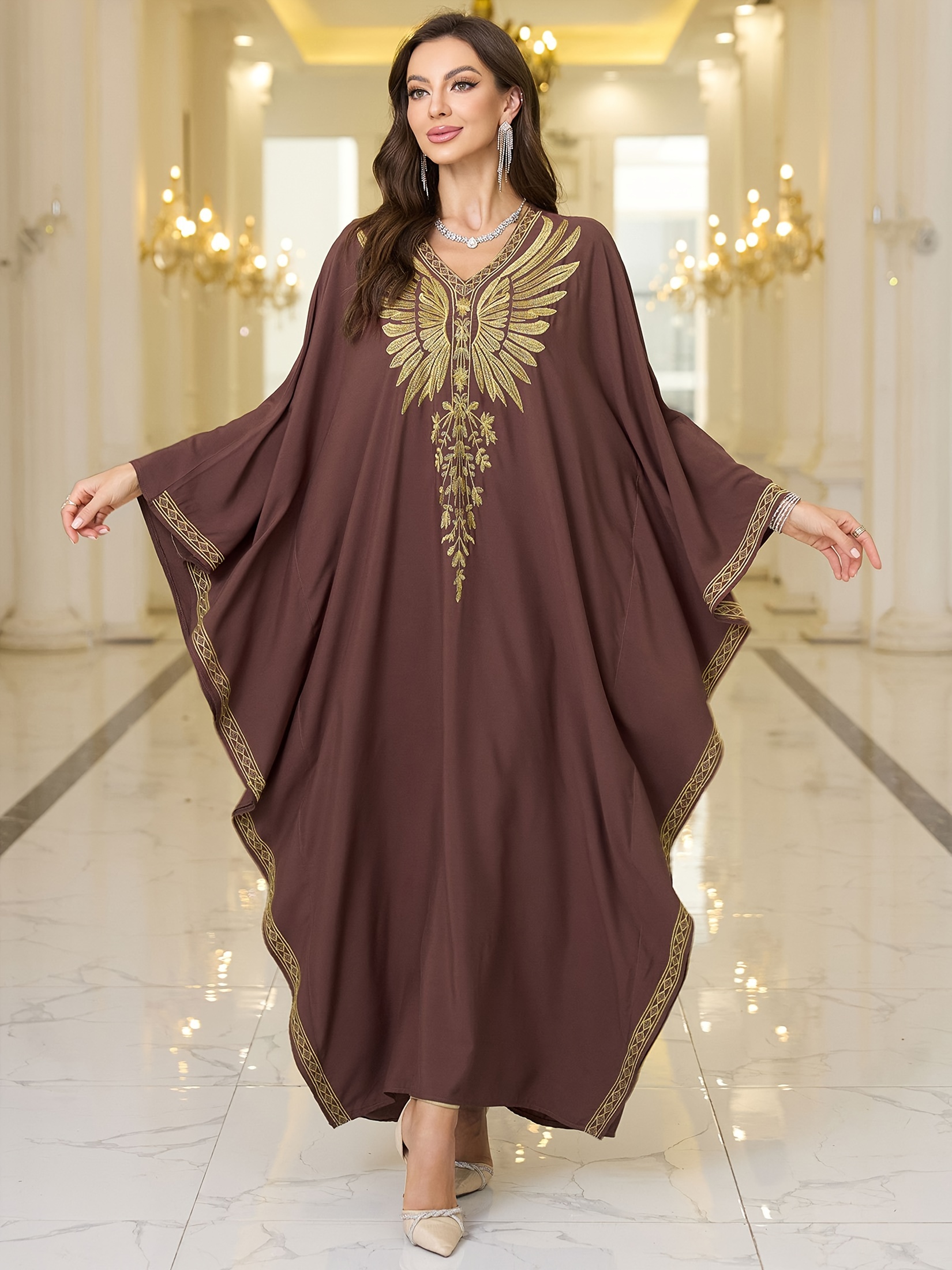 chinese dress ladies Plus Size Maxi Satin Dress for Women Muslim Caftans Oversized Swing Mock  Turtleneck Batwing Sleeve Gown Cape Kaftan Dresses Black at Amazon Women's  Clothing store main image 0