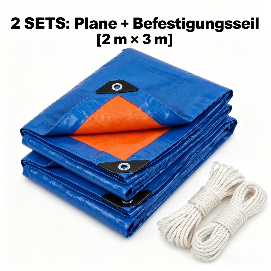 Image of Tear-resistant Waterproof Pe Tarpaulin 2-pack, Weatherproof Protective Cover With Metal Eyelets And Reinforced Edges, Ideal For , Trailers, Agricultural Equipment, Wood, And Goods Cover Outdoors
