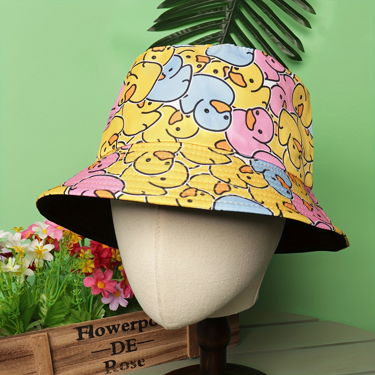 

Yellow Duck Printed Bucket Hat Reversible Cute Cartoon Basin Hats Lightweight Fisherman Cap For Women & Men