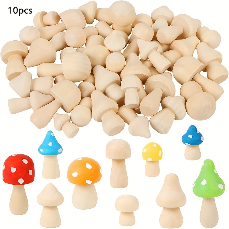 Image of 10 Unfinished Wooden Decorative Beads, 10 Sizes Of Natural Wood Mushroom Craft Decorative Beads For Art Projects, Color Party Decoration, Home Decoration Beads (beads)