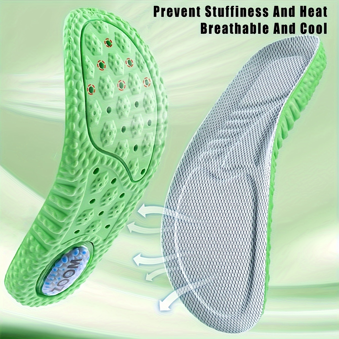 

1 Pair Of Air Cushioned Sports Insoles Suitable For Both Men And Women, With Adjustable Sizes, Breathable, Odor Resistant, Shock-absorbing, Comfortable Rebound, Suitable For Casual Sports Shoes