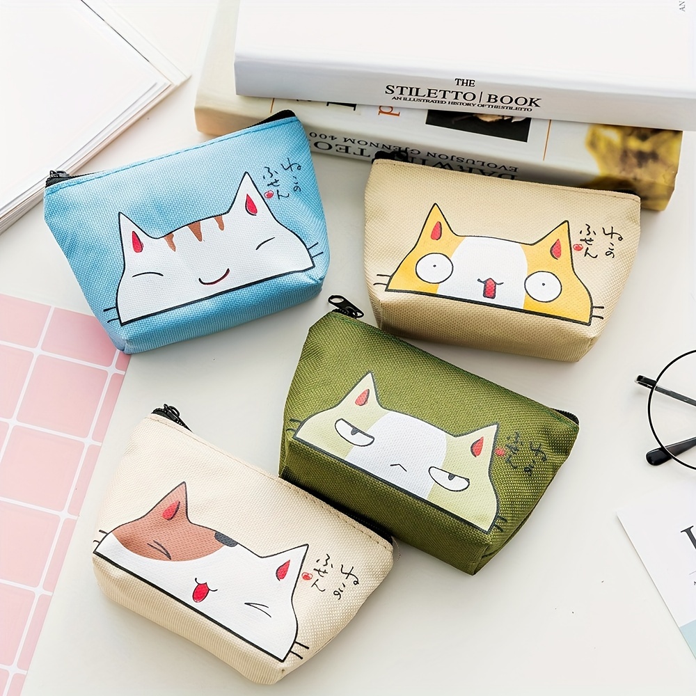 

Mini Kawaii Cartoon Cat Pattern Zipper Carry All Pouch, Lightweight Versatile Wallet For Daily Use