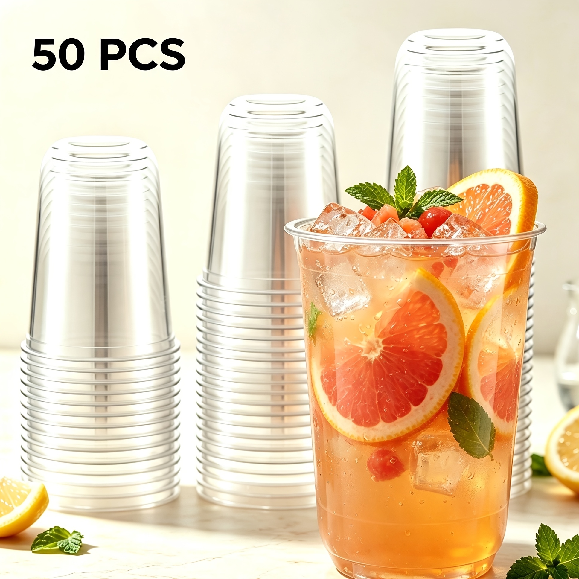 TEMU 50pcs 16oz. Handle-less Drink Cups, Grape Cups, Transparent Classic Cups. Suitable For Meeting, Wedding, Birthday, Christmas Party Supplies