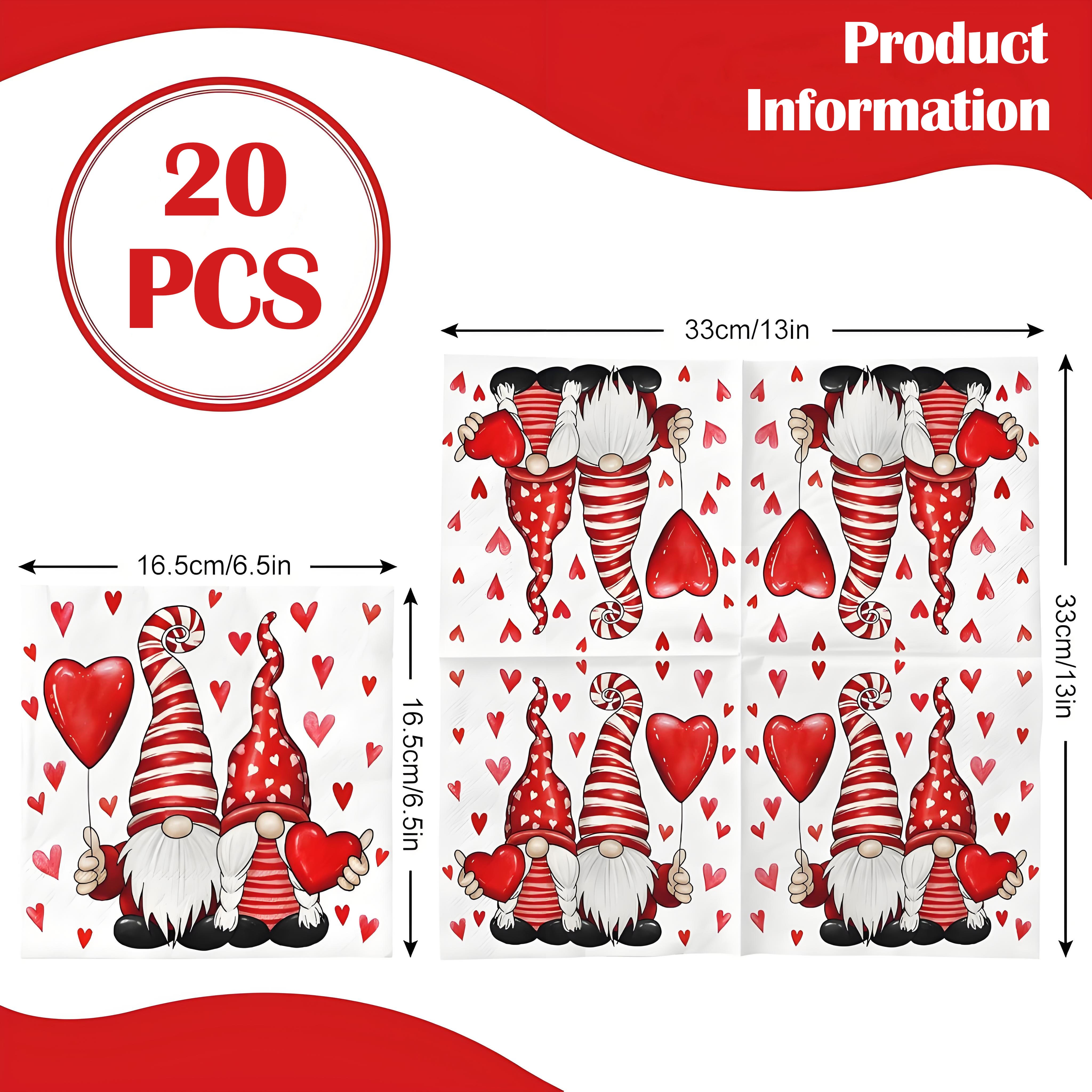 E-shop 20/40/60-teilige Niedliche Gnom-Herz-Servietten – für Valentinstag, Hochzeiten, Geburtstagsfeiern. Einweg-Tischdeko für Mittag-/Abendessen mit