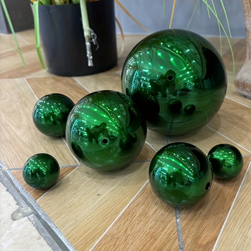 

6pcs Green Stainless Steel Garden Globe Ornaments - Polished Reflective Hollow Spheres For Outdoor Decor, Durable & Colorful Flashing Accents For Yard And Home, Perfect For & Christmas