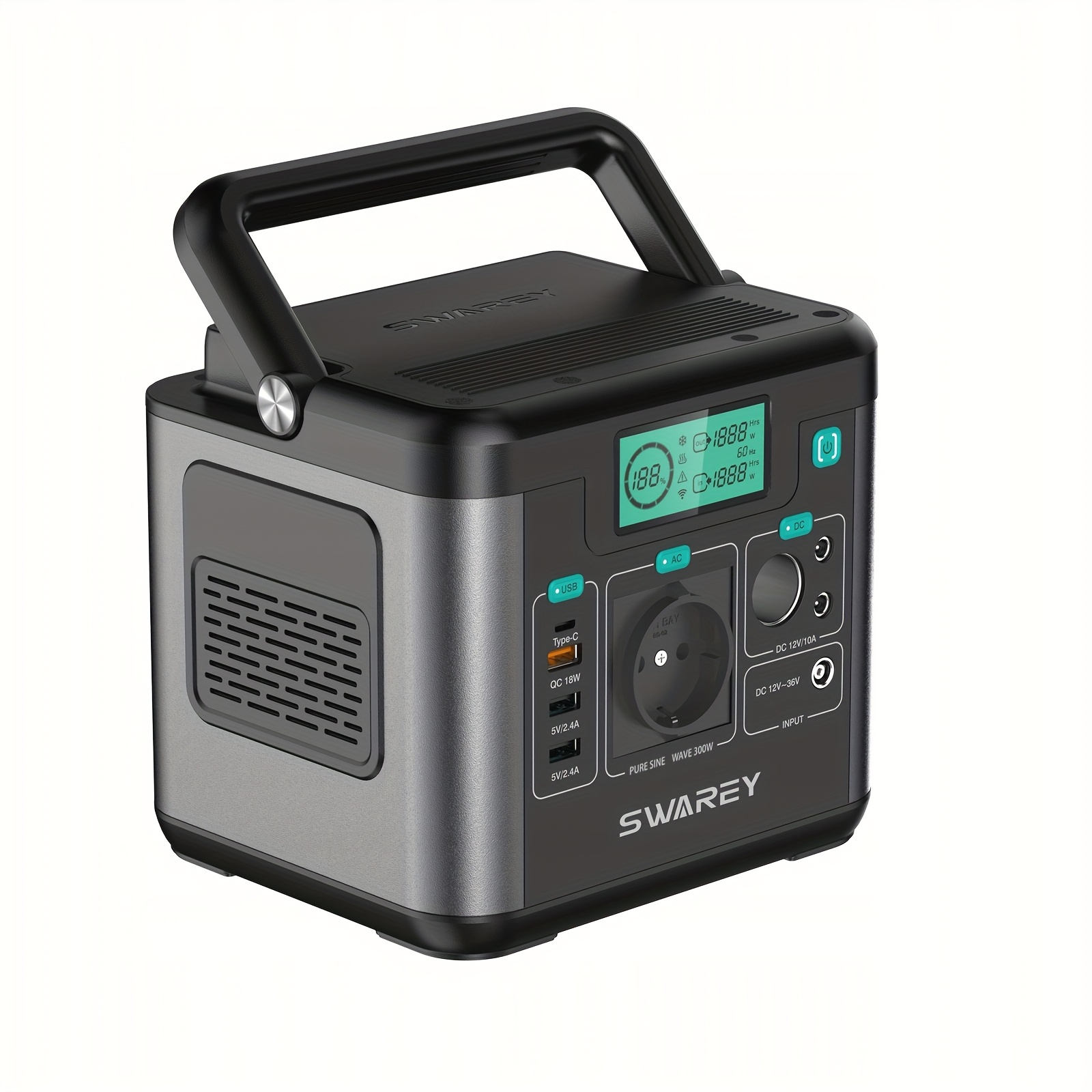 Image of Swarey Portable 222wh Power Station, Solar Generator With 300 W Ac/usb-c Output, Solar Power Station For Camping, Motorhome, Off-grid
